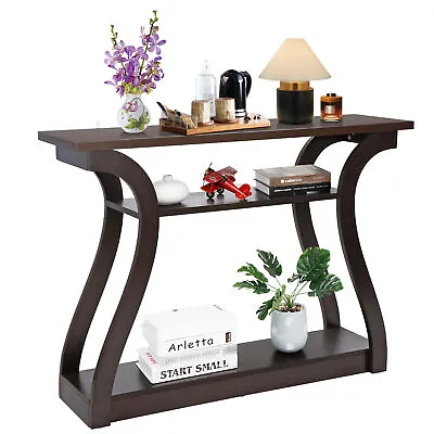 Wood Console Table 3 Tier Modern Accent Sofa Table With Curved Legs Shelf Brown • $70.58