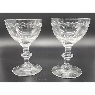 Vintage Crystal Vine Etched Rim And Bottom Stemware Wine Glasses Set Of 2 NWOT • $14.99