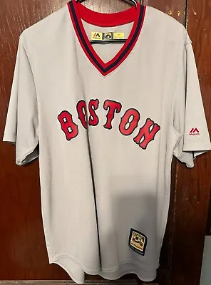 Boston Red Sox 1970's Era Jersey Majestic Cooperstown Collection MLB Gray Men L • $34.99