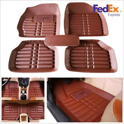 5Pcs Brown PU Leather Car Floor Mats Cover Carpets Front & Rear Liner Waterproof • $31.66