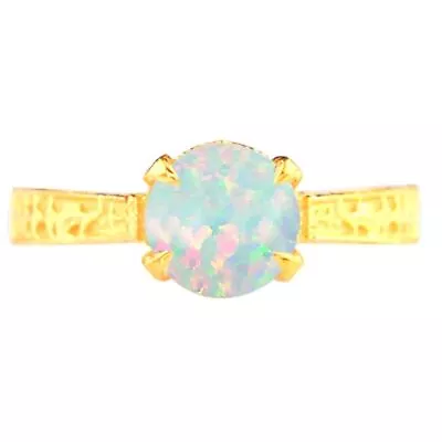 1.00Ct Round Shape Natural Australian Opal Solitaire Ring In 14KT Yellow Gold • £409.69