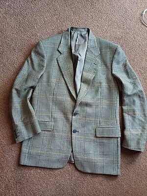 Louis Feraud Vintage 100% Wool Beige & Grey Check Sports Jacket Blazer Size L 44 • £34.99