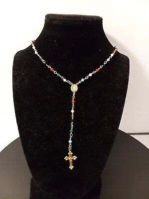 Thin Rosary Guadalupe And Crucifix Desing Multicolor Azabache GL/Oro Laminado • $24.99