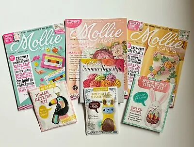 Mollie Makes Magazine X 3 (issue 40 90 & 93)  2x Bunny Plushie & Toucan Keyring • $16.15