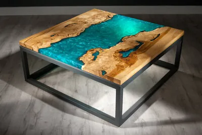 Green Square Top Epoxy Resin Coffee Table Handmade Furniture Table Outdoor Deco • $251.23