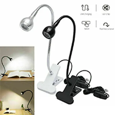 USB Flexible Clamp Clip-On LED Light Reading Table Desk Bed Bedside Night Lamp • $13.19