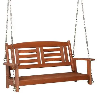 2 Person Porch Swing Bench Wooden Hanging Swing Chair Garden Patio Reddish-Brown • $77.98