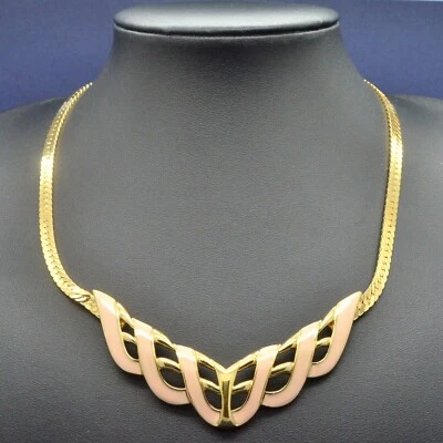 £3 • Buy Vintage Necklace TRIFARI 1980s Celtic Inspired Pink Enamel Goldtone Jewellery