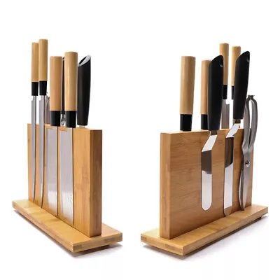 Luxury Double Magnetic Knife Block Holder Knife Stand Storage Rack Bamboo Wood • £17.69