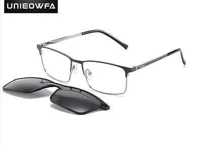 Men's Square Gray Magnetic Clip-On Eyeglasses • $29