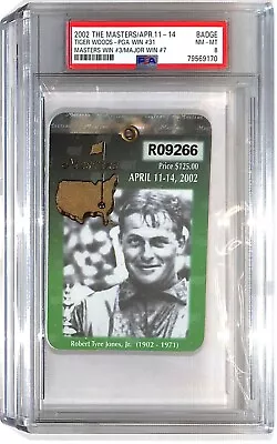 2002 The Masters Badge Ticket PSA 8  Tiger Woods 3rd Win • $279.96