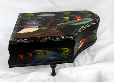 £24.99 • Buy Chinese Lacquered Piano Shape Musical Jewellery Box W/ Mother Of Pearl C 1920s