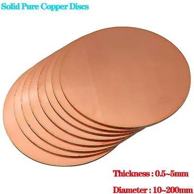 Solid Pure Copper Discs Blanks Round Plate Metal Sheet Thick 0.5~5mm Ø10mm~200mm • £3.18