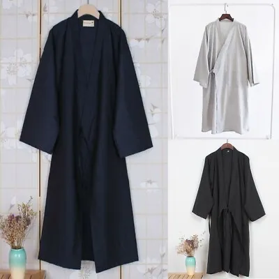 Japanese Yukata Men's Cotton Bathrobe Pajamas Belted Home Robe With Belt • £19.60