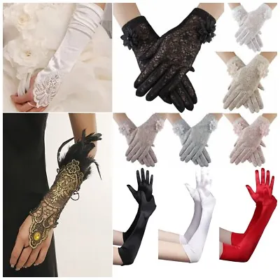 £8.27 • Buy Women Stretch Satin Gloves Long Finger Gloves Opera Prom Evening Party Bridal