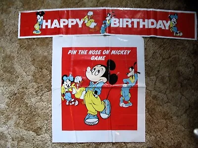 Disney Vintage Pin The Nose On Mickey Mouse Birthday Party Game & HB Banner • $3