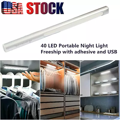 Light LED Wireless Portable USB Rechargeable Closet Cupboard Night Light Silver • $4.99