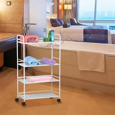 Large Beauty Trolley Cart 4 Shelves Salon Spa Storage Trolley On Wheels White • £28.99