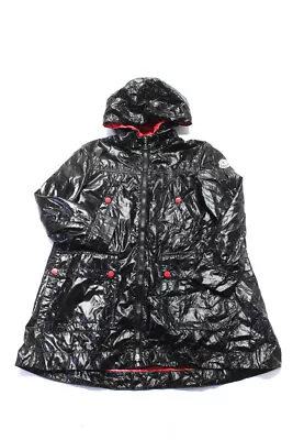 Moncler Girls Front Zip Hooded Lightweight Jacket Black Pink Size 10 • $69.99