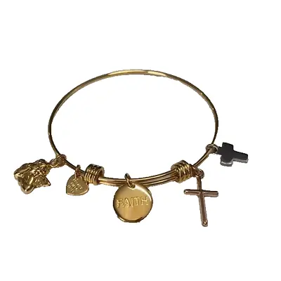 Bronze Milor Italy Gold Copper Silvertone Charm Bracelet Cross Cherub Stackable • $20