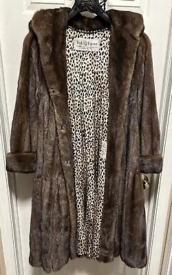 York Furrier Bob Mackie Full Real Black Brown Mink Swing Fur Coat Hood Leopard • $695