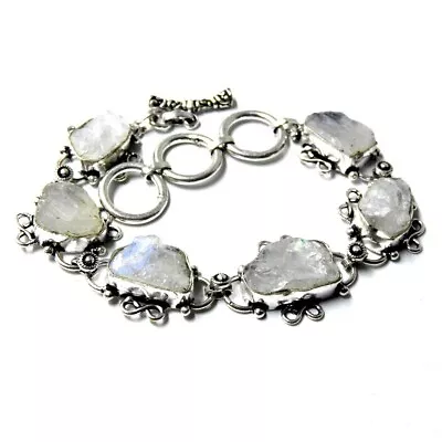 Rough Rainbow Moonstone 925 Sterling Silver Plated Jewelry Bracelet 24 Gm-F4 • $14.99