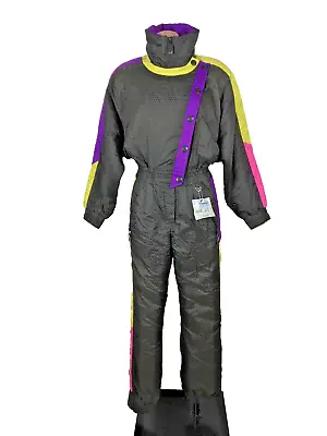 VTG 80s Obermeyer Womens One Piece Snowsuit Ski Suit Snow Bib Neon & Black 10 • $110