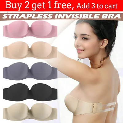 Strapless Padded Push Up Bra Clear Back Straps Bras Wedding Party Invisible Bra • £5.95
