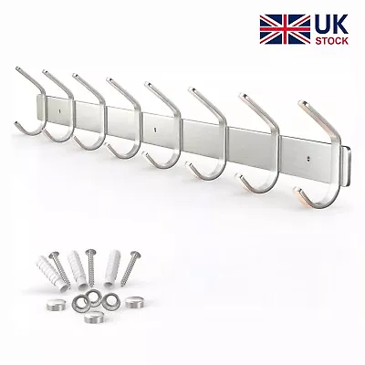 HOMFA Stainless Steel Coat Hook Rack Wall Mount 8 Heavy Duty Hooks Rust Proof • £14.99