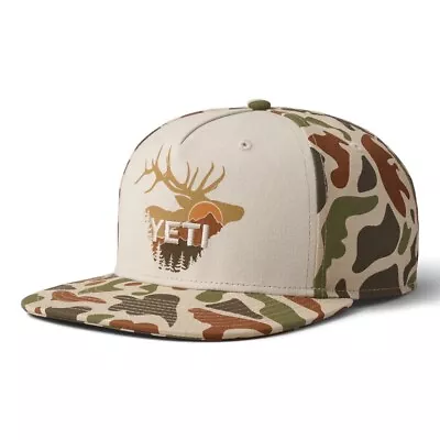 Yeti Sunrise Elk Flat Brim Snapback Hat - Tan/Brown Camo • £14.99