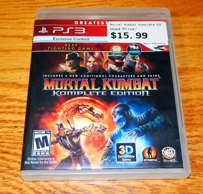 Sony PlayStation 3 PS3 Mortal Kombat Video Game No Manual Works • $11.98