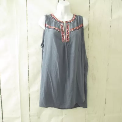 Kelly Renee Top 1X Blue Floral Embroidered Sleeveless Plus Size Boho Peasant • £14.18