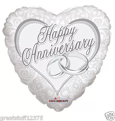 18  Happy Anniversary Rings Heart Shaped Mylar Foil Balloon Party Decoration  • $2.95