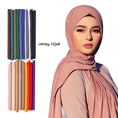 Fashion Modal Cotton Jersey Hijab Scarf Long Muslim Shawl Plain Soft Turban Tie • $8.75