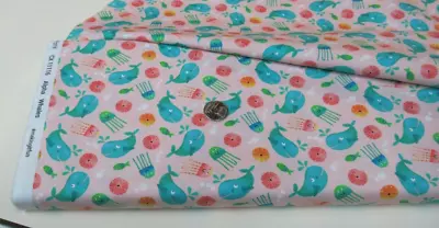 Michael Miller Quilt-craft Fabric ALPHA WHALES Pink 2 Yds (70 ) LastPc • $9.77