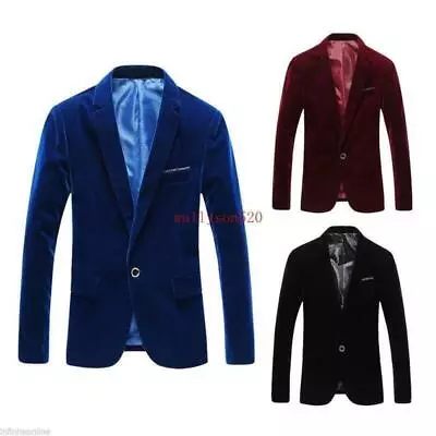 Mens Velvet Slim Fit Blazers Wedding Dinner Tuxedo Suit Jacket Coat • $21.04