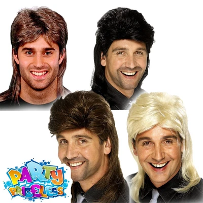 £9.99 • Buy Adults 80s Mullet Wig Jason Donovan Mens Hillbilly Fancy Dress Costume Accessory