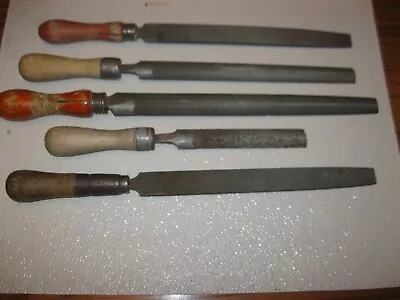 Vintage Set Of 5 Wood Files And Handles  8  10  &12   MADE IN USA- Nicholson • $59