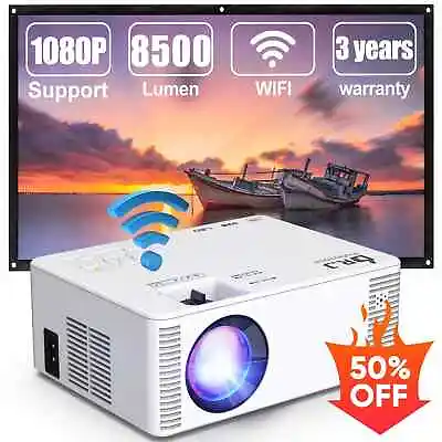 DR. J Professional Mini Portable Projector With WIFI / BT 8500L + 120 '' Screen- • $49.95
