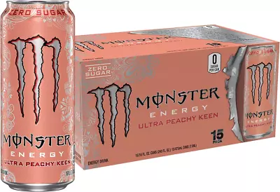 Monster Energy Ultra Peachy Keen Sugar Free Energy Drink 16 Oz (Pack Of 15) • $36.86