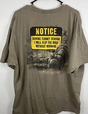 Buck Wear Hunting Hunter Tshirt Turkey Flip The Bird Funny Tan Sz 2XL • $16