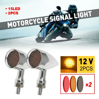 2x Smoke Chrome Len Amber Motorcycle LED Turn Signal Blinker Brake Light BULLETS • $20.99