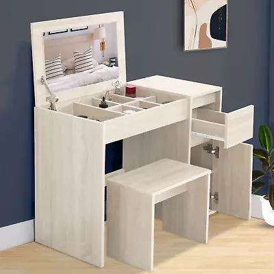 Dressing Table With Drawers Flip Up Mirror Vanity Bedroom Computer Office Desk • £65.99