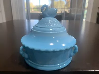 Westmoreland Blue Milk Glass Swan Candy Dish • $89.99