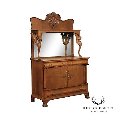 Antique Victorian Winged Griffin Carved Oak Sideboard Buffet • $2495