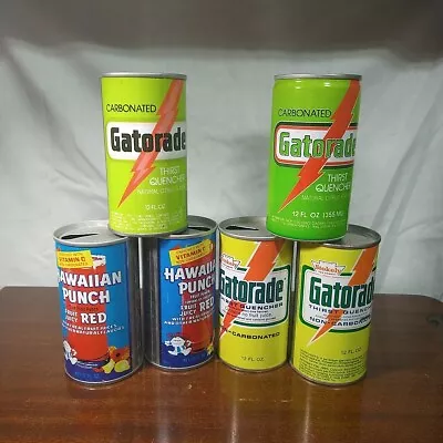 Lot 95 6 Vintage Steel Pull Top 12 Oz Gatorade And Hawaiian Punch Cans • $7