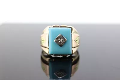 10k Turquoise And Diamond Ring. Heavy Mens Turquoise And Center Diamond Multi-to • $999