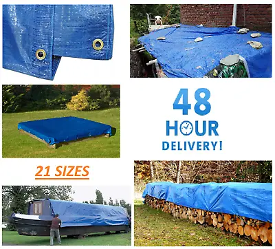 Tarpaulin Tarp Sheet Cover Blue Waterproof Ground Camping Multipurpose Furniture • £77.75