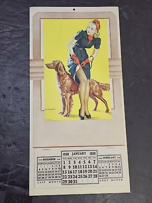 Original Vintage 1949- 1950 ELVGREN Pinup Calendar Irish Setter 7 X14   • $64