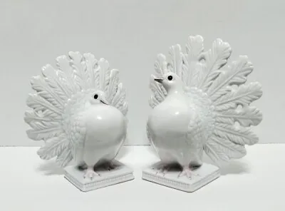 Fitz & Floyd FF White Ceramic Fantail Dove Birds Bookends Figurines 80s Japan • £44.33